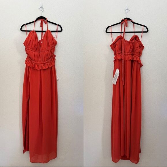 Dress The Population Athena Halter Maxi Gown Dress Poppy Orange Size Large NEW - Picture 4 of 10